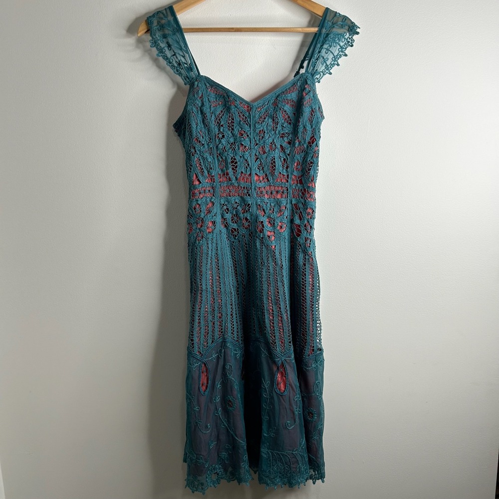 Vintage Y2K Betsey Johnson Midi Dress 4 Sheer Floral Lace Fairy Boho Cottagecore